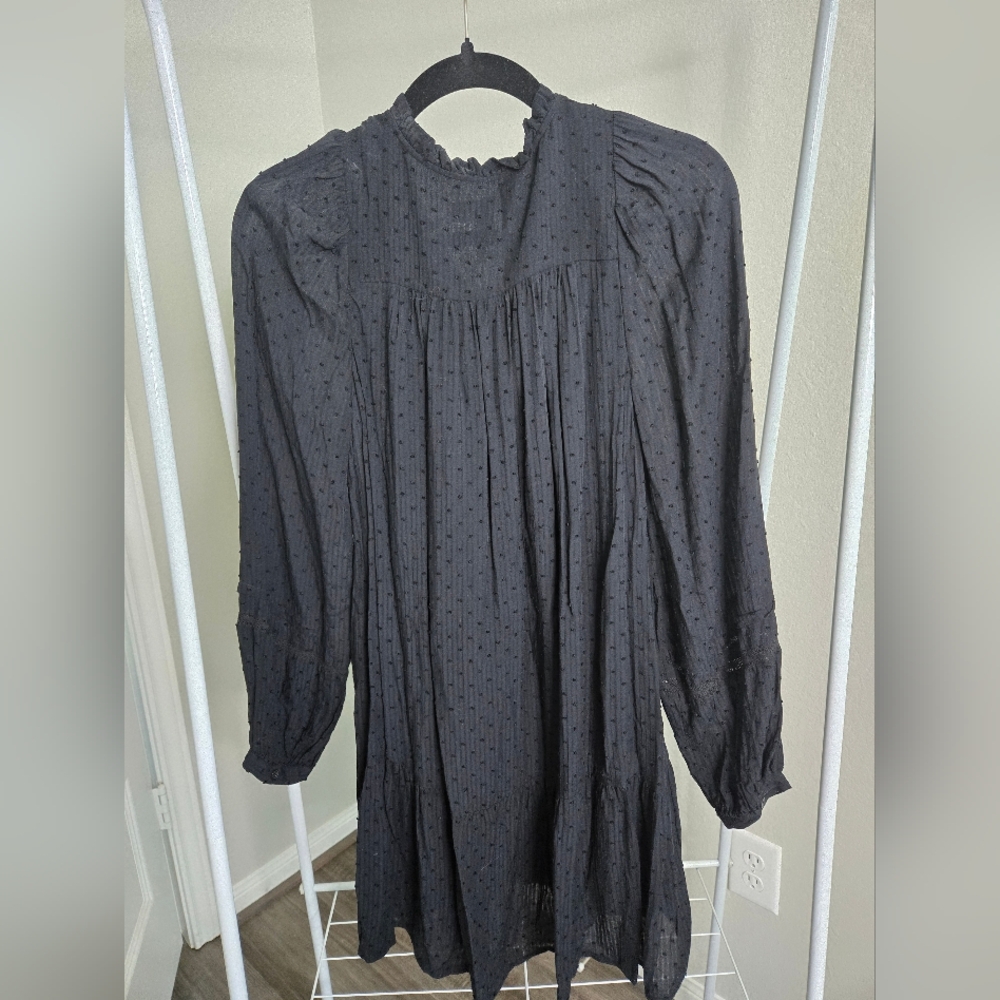 LOFT Black Textured Long Sleeve Dress